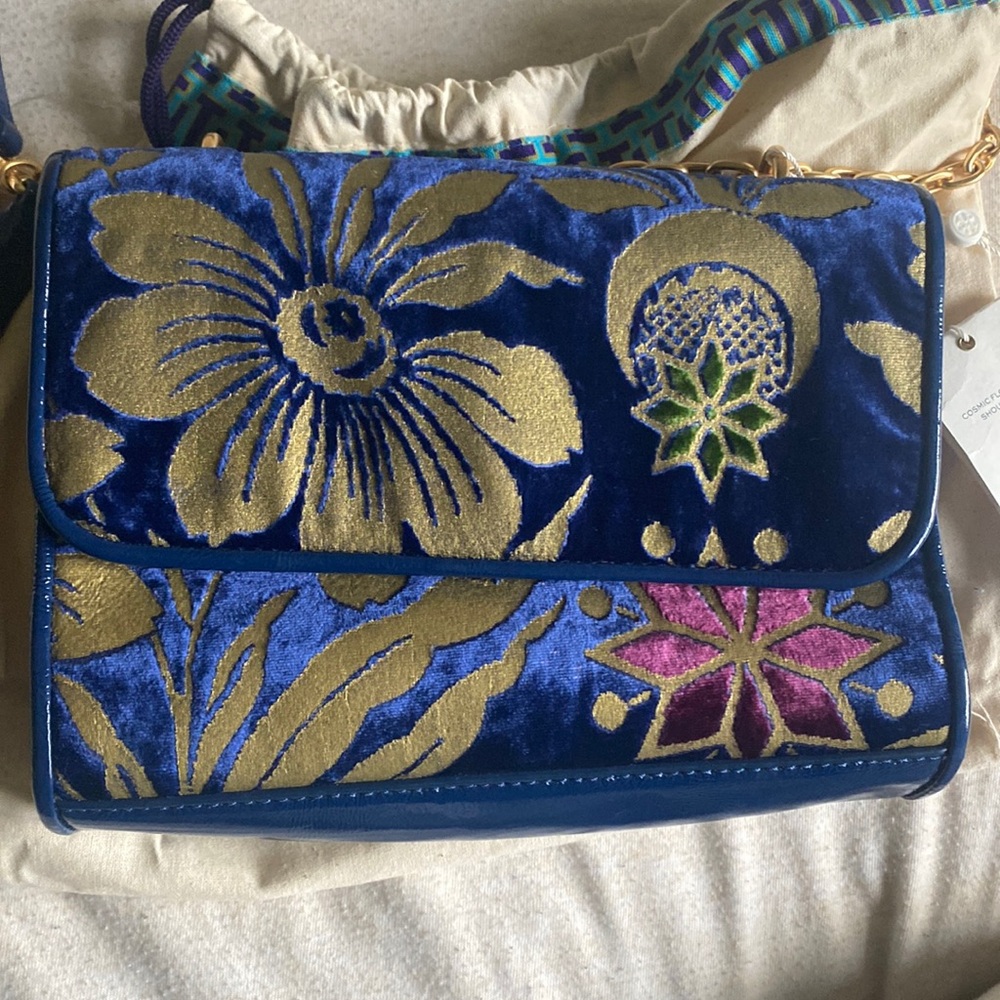 Tory Burch Velvet Cosmos Floral Small Shoulder Bag